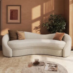 Alternative view of Curved sofa with cotton linen upholstery and included pillows