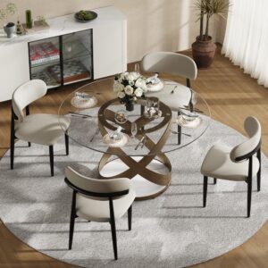 Alternative view of Round tempered glass dining table with steel base for four seating