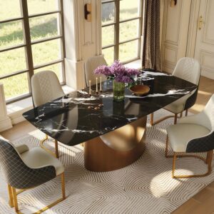 Alternative view of Marble dining table with stainless steel base seats six