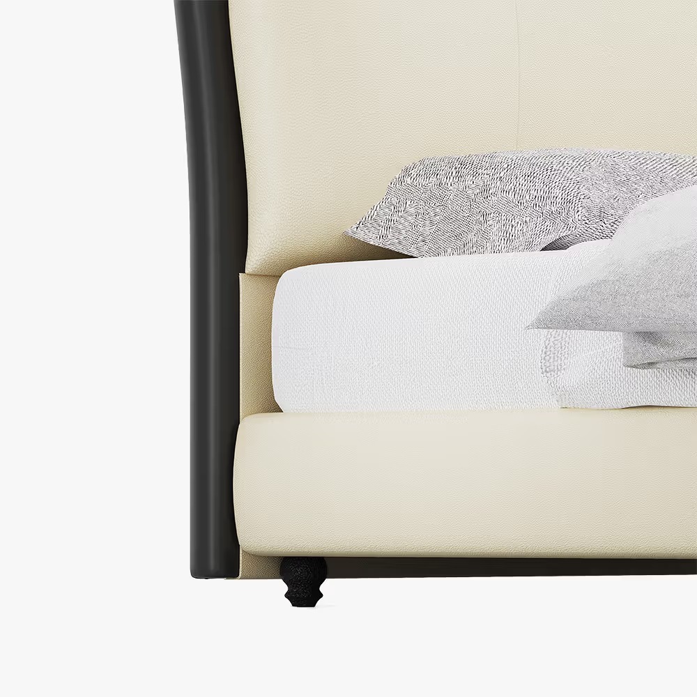 Upholstered bed with curved headboard and leather covering - Image 7