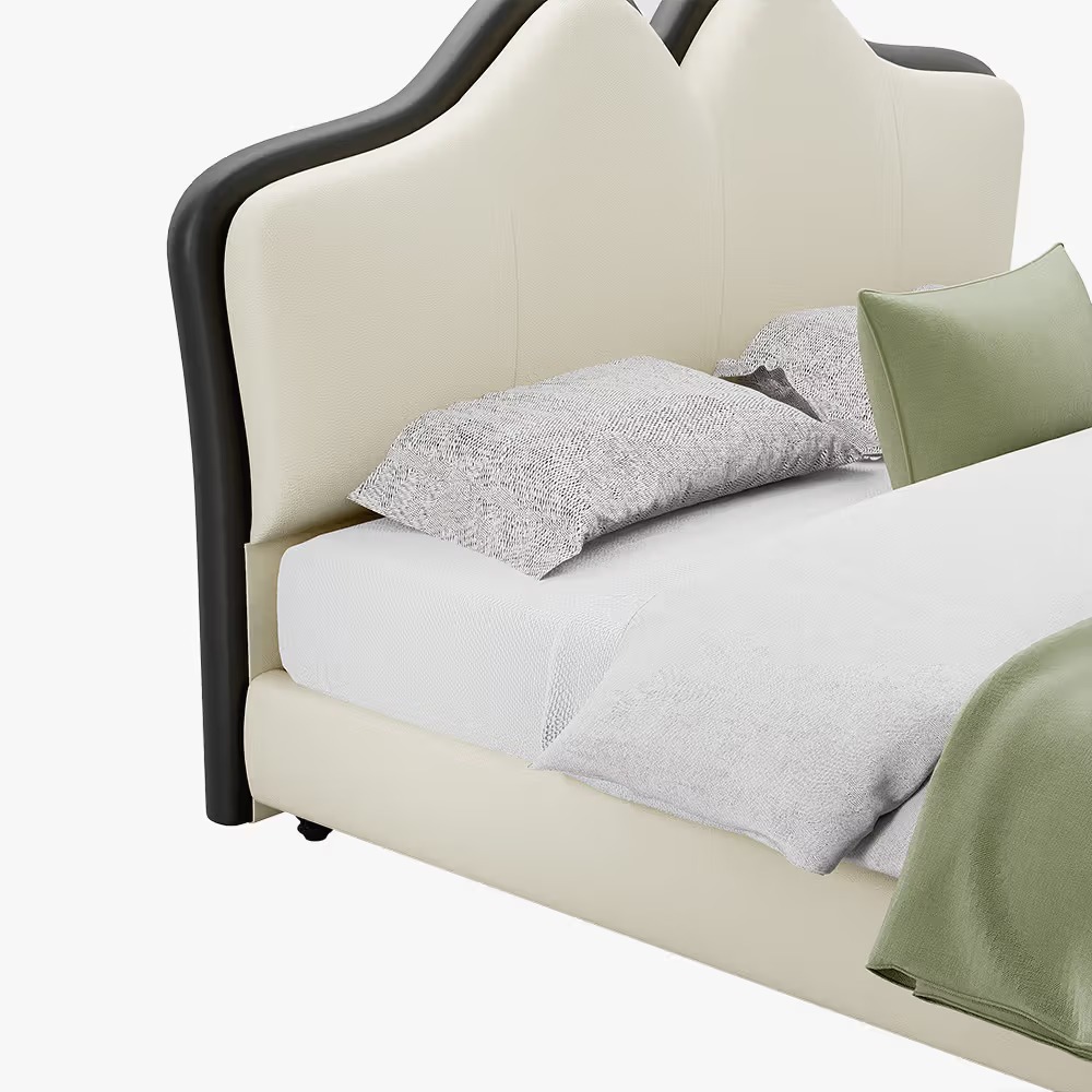 Upholstered bed with curved headboard and leather covering - Image 6