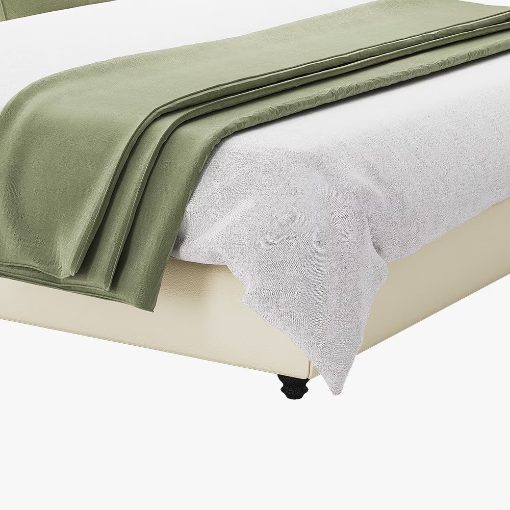 Upholstered bed with curved headboard and leather covering - Image 5