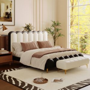 Alternative view of Curved upholstered bed with leather covering and structured frame