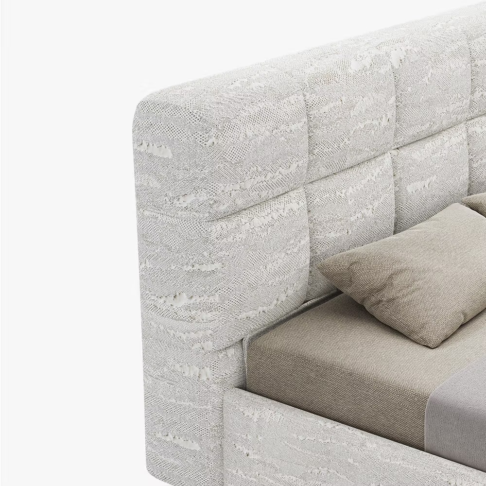 Upholstered bed with textured surface and fabric covering - Image 6