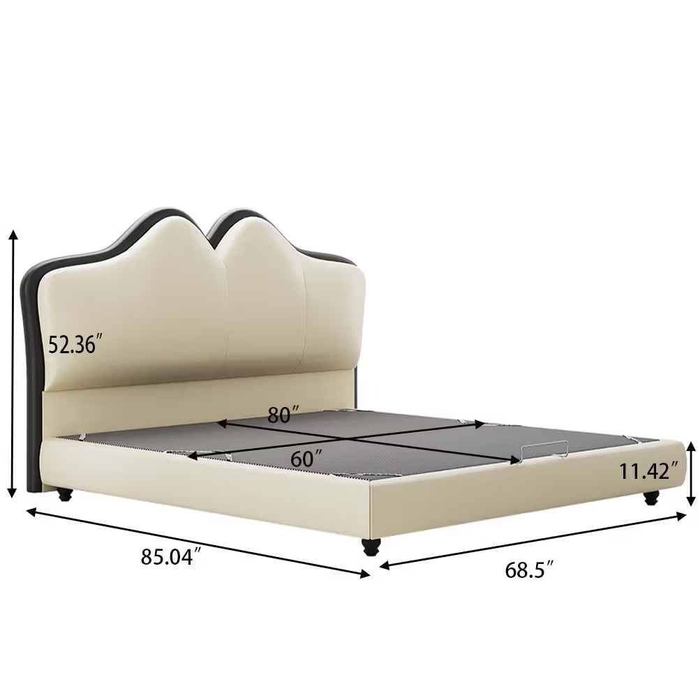 Upholstered bed with curved headboard and leather covering - Image 3