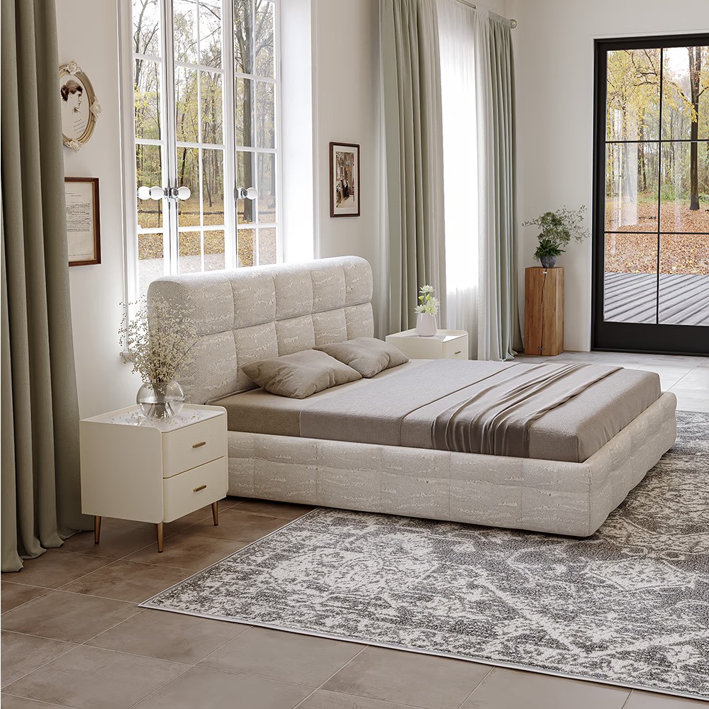 Upholstered bed with textured surface and fabric covering - Image 10