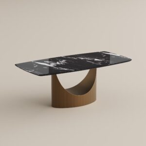 Marble dining table with stainless steel base seats six