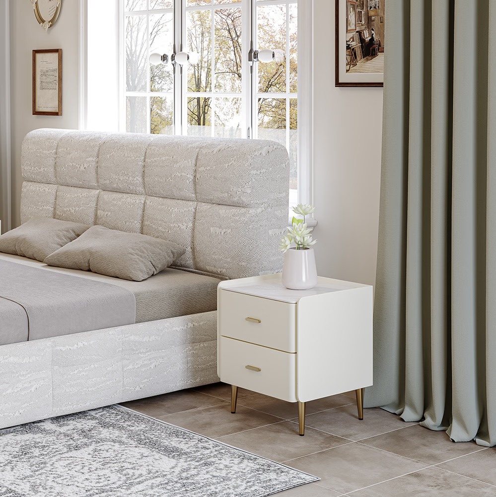 Upholstered bed with textured surface and fabric covering - Image 8