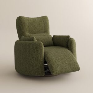 Swivel power recliner chair with adjustable angle and chenille upholstery