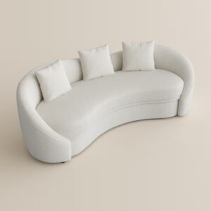 Curved sofa with cotton linen upholstery and included pillows