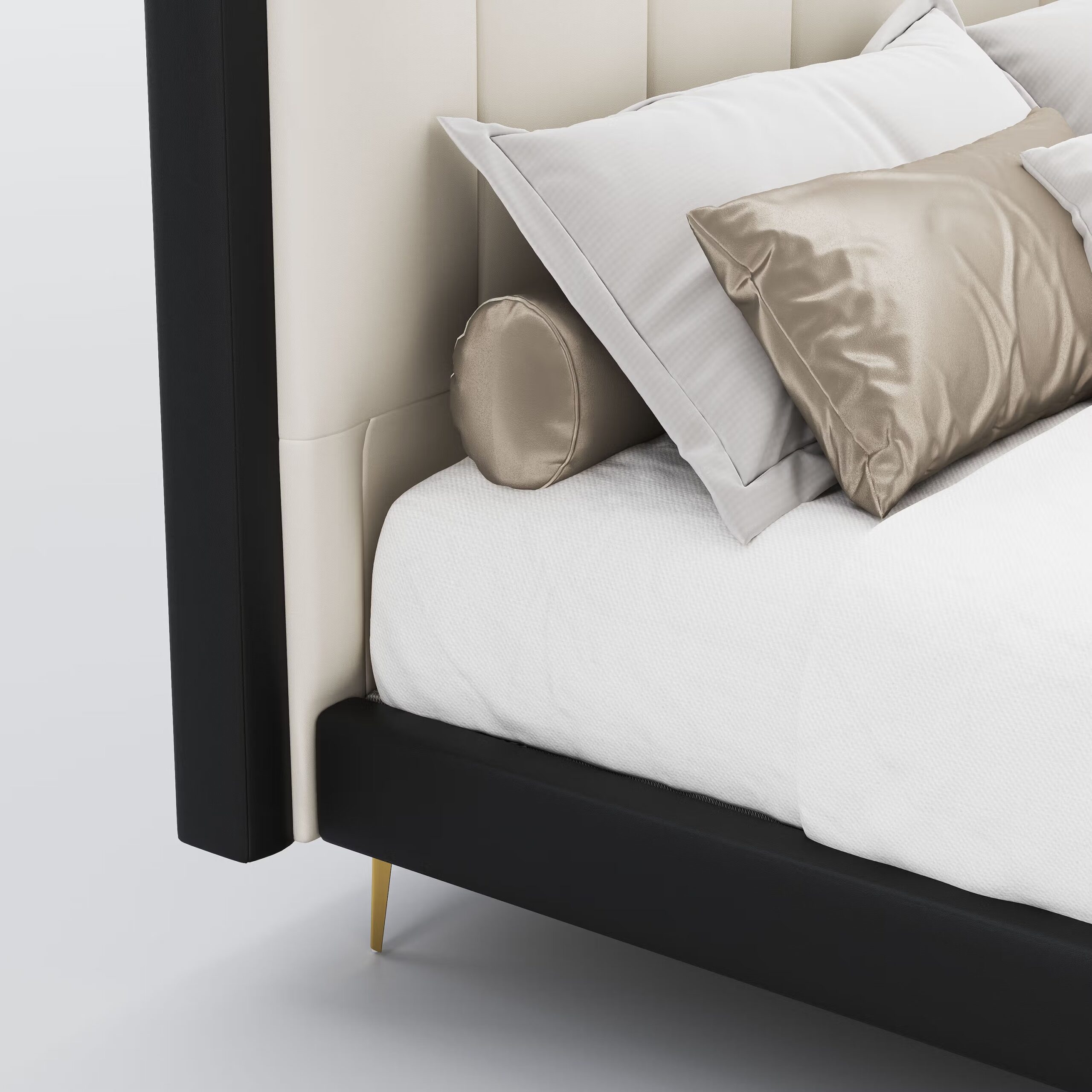 Curved upholstered bed with leather covering and structured frame - Image 3